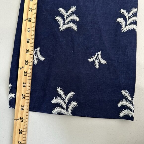 Elie Tahari Wide Leg Pants Size 6 Navy Blue Palm Embroidered Linen - Picture 10 of 11